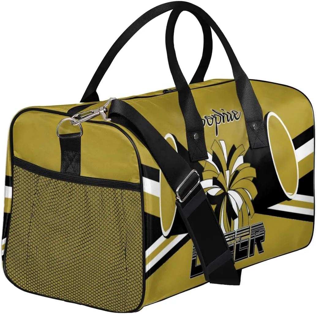 Personalized Cheer Bags for Cheerleaders Custom Sport Duffel Bag Gym Bag Travel Duffle Bag, Brown Overnight Weekender Bag with Name