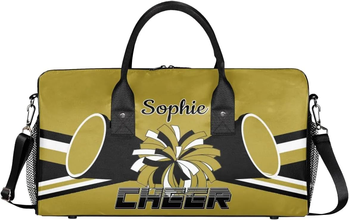 Personalized Cheer Bags for Cheerleaders Custom Sport Duffel Bag Gym Bag Travel Duffle Bag, Brown Overnight Weekender Bag with Name