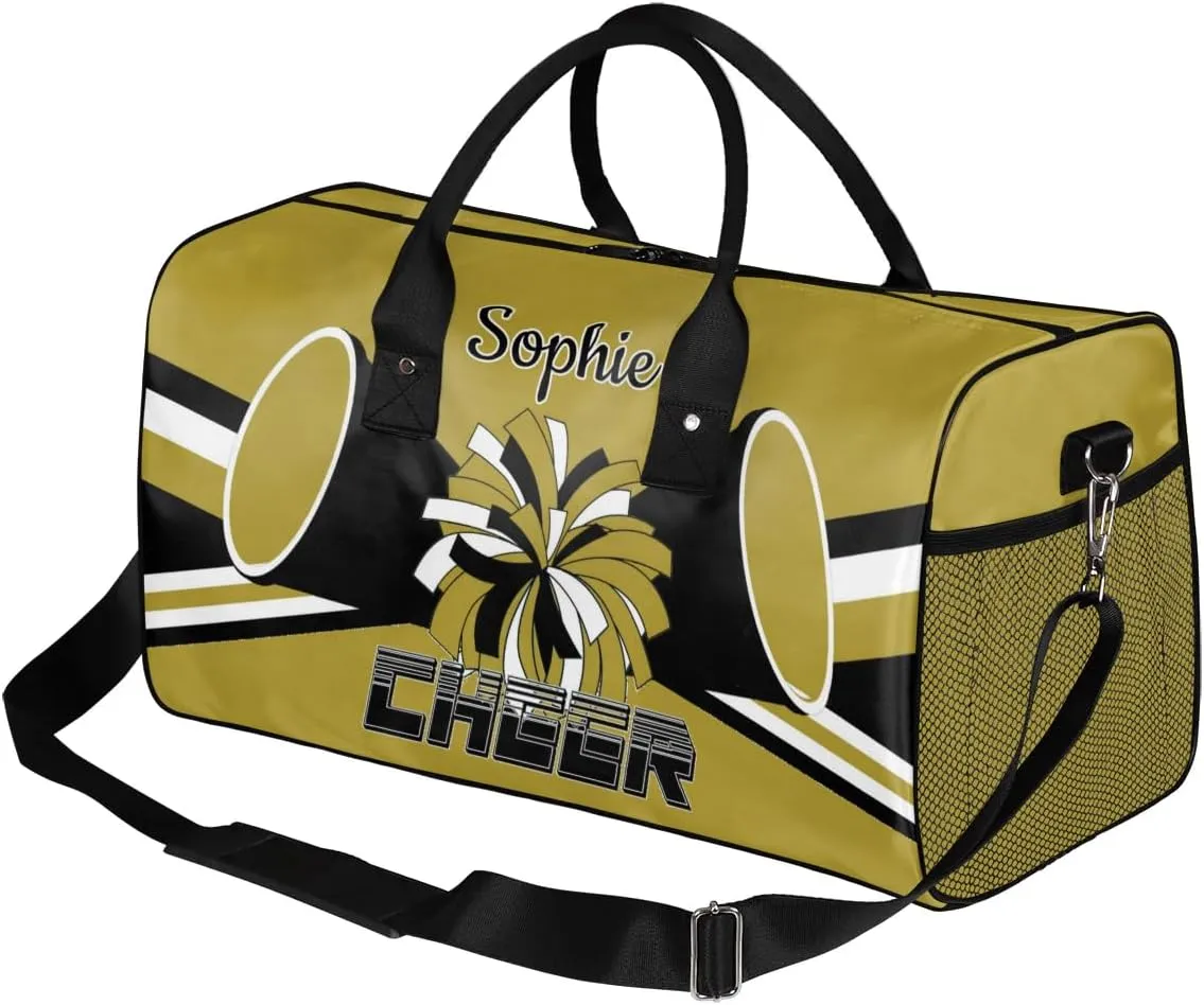 Personalized Cheer Bags for Cheerleaders Custom Sport Duffel Bag Gym Bag Travel Duffle Bag, Brown Overnight Weekender Bag with Name
