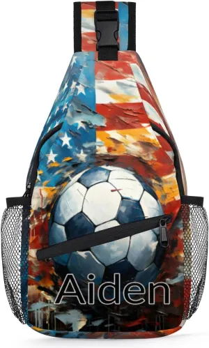 Personalized Custom Sling Bag Sling Backpack for Women, Travel Hiking Daypack Crossbody Shoulder Bag for Hiking Travel, Cool Flag Soccer Ball