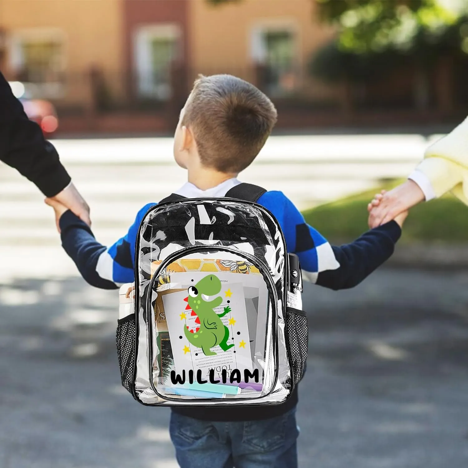 Personalized Dinosaur School Clear Backpack For Boys With Name, Back To School Gifts For Kids, Customization Cute School Bookbags For Girls, Travel PVC Transparent Bags For Stadium Events