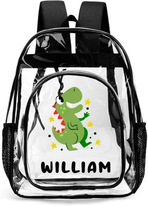 Personalized Dinosaur School Clear Backpack For Boys With Name, Back To School Gifts For Kids, Customization Cute School Bookbags For Girls, Travel PVC Transparent Bags For Stadium Events