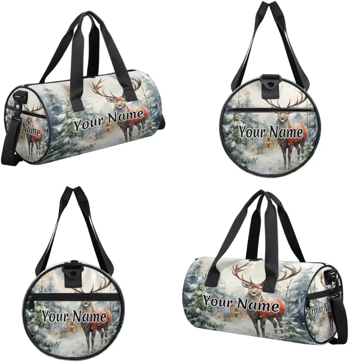 Personalized Duffel Bag for Women, Custom Christmas Gym Bag for Sports, Waterproof Dance Bag with Name, Lightweight Carryon Gym Bag, Reindeer Xmas Tree
