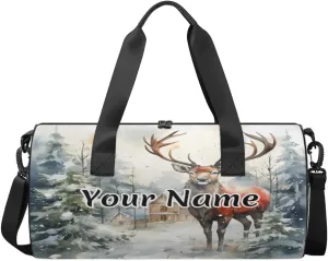 Personalized Duffel Bag for Women, Custom Christmas Gym Bag for Sports, Waterproof Dance Bag with Name, Lightweight Carryon Gym Bag, Reindeer Xmas Tree