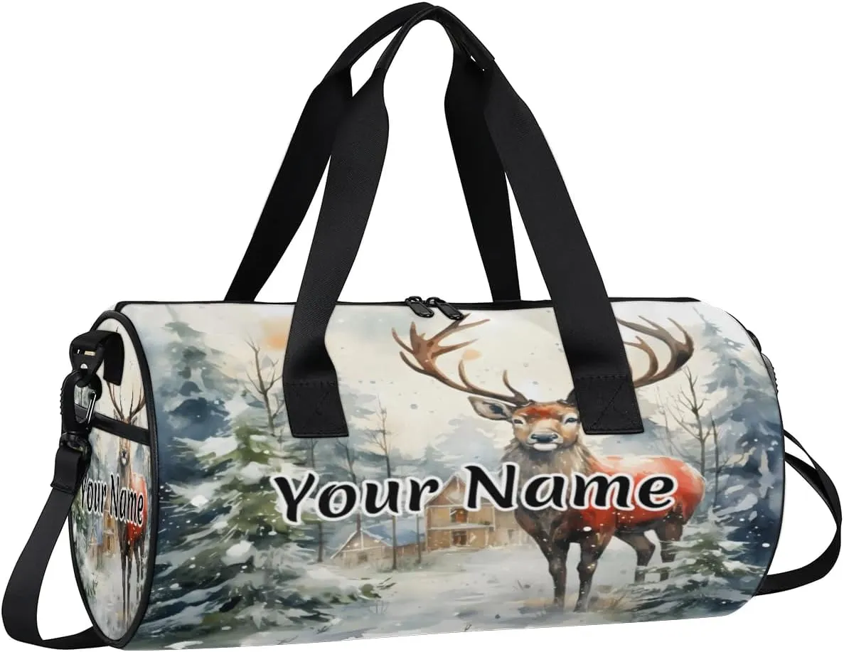 Personalized Duffel Bag for Women, Custom Christmas Gym Bag for Sports, Waterproof Dance Bag with Name, Lightweight Carryon Gym Bag, Reindeer Xmas Tree
