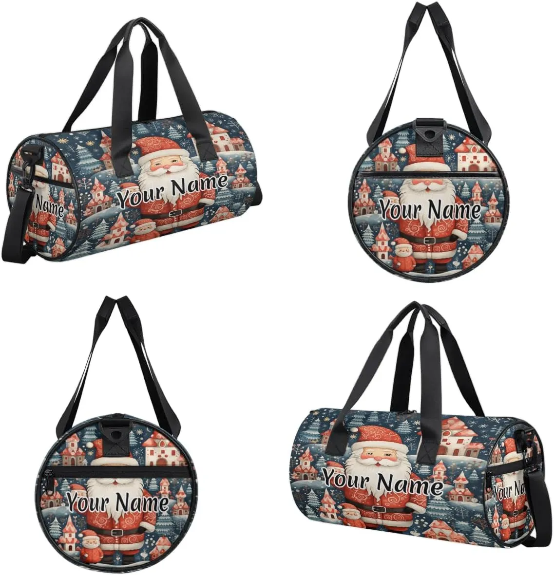 Personalized Duffel Bag for Women, Custom Christmas Santa Claus Gym Bag for Sports, Waterproof Dance Bag with Name, Lightweight Carryon Gym Bag, Winter Forest