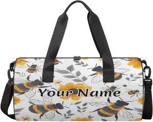 Personalized Duffel Bag for Women, Custom Cute Bee Daisy Gym Bag for Sports, Waterproof Dance Bag with Name, Lightweight Carryon Gym Bag, Honey Bee