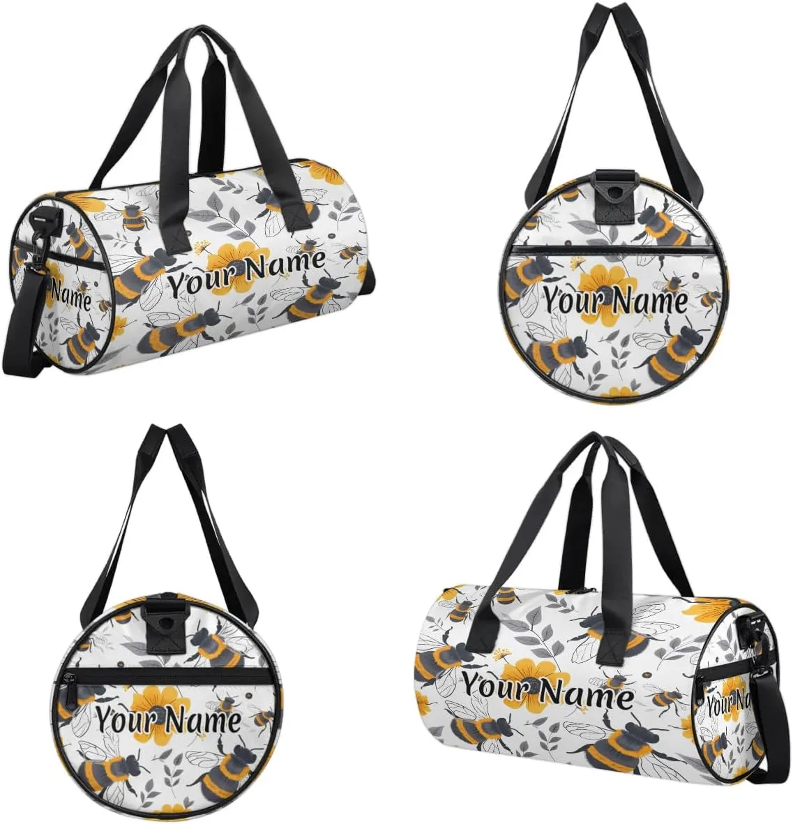 Personalized Duffel Bag for Women, Custom Cute Bee Daisy Gym Bag for Sports, Waterproof Dance Bag with Name, Lightweight Carryon Gym Bag, Honey Bee