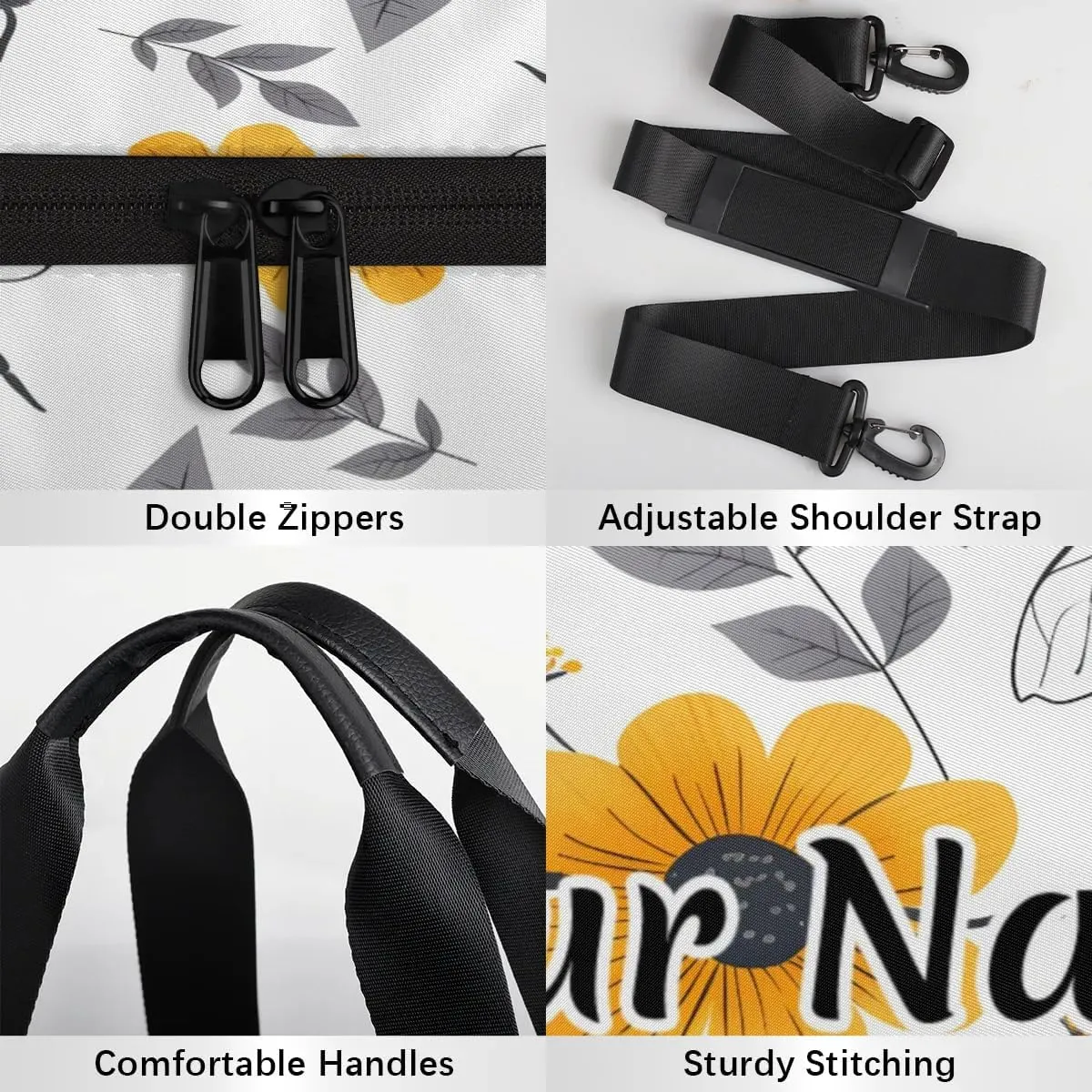 Personalized Duffel Bag for Women, Custom Cute Bee Daisy Gym Bag for Sports, Waterproof Dance Bag with Name, Lightweight Carryon Gym Bag, Honey Bee