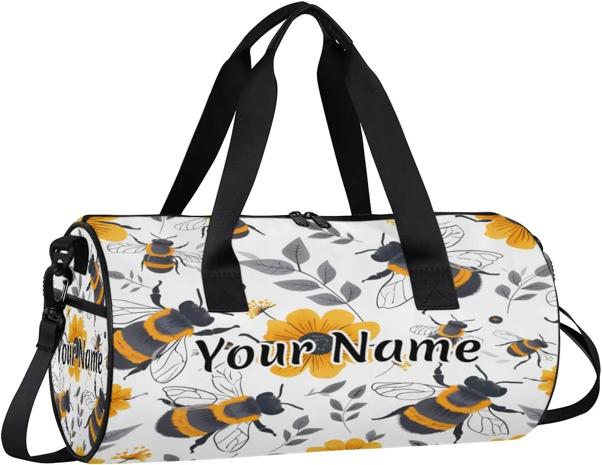 Personalized Duffel Bag for Women, Custom Cute Bee Daisy Gym Bag for Sports, Waterproof Dance Bag with Name, Lightweight Carryon Gym Bag, Honey Bee