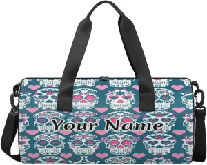 Personalized Duffel Bag for Women, Custom Gothic Skull Gym Bag for Sports, Waterproof Dance Bag with Name, Lightweight Carryon Gym Bag, Skull Flowers