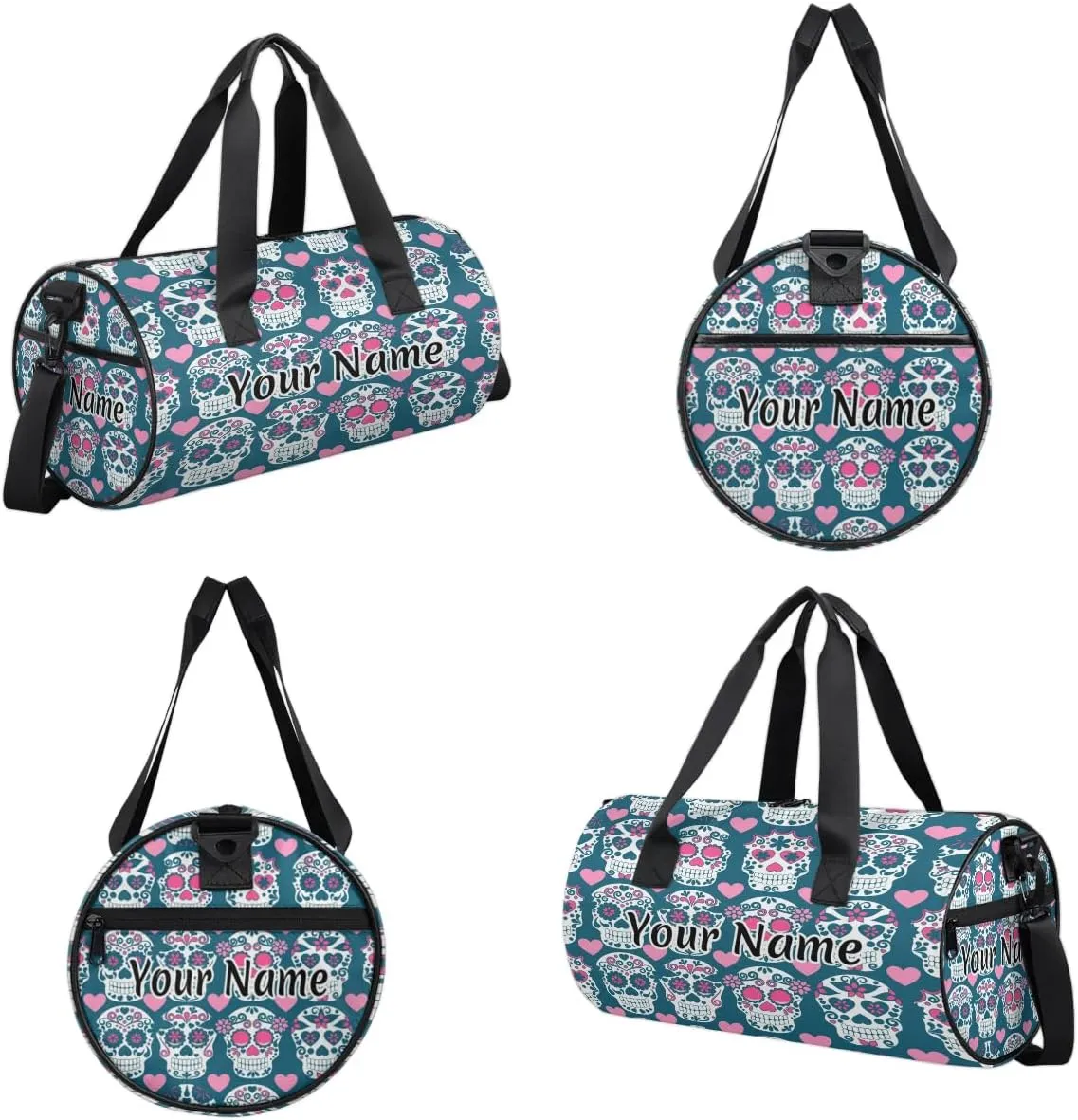 Personalized Duffel Bag for Women, Custom Gothic Skull Gym Bag for Sports, Waterproof Dance Bag with Name, Lightweight Carryon Gym Bag, Skull Flowers