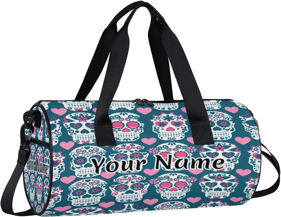 Personalized Duffel Bag for Women, Custom Gothic Skull Gym Bag for Sports, Waterproof Dance Bag with Name, Lightweight Carryon Gym Bag, Skull Flowers