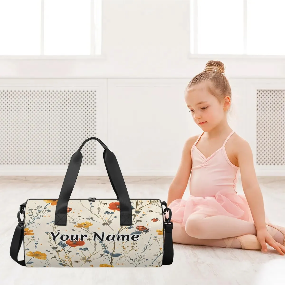 Personalized Duffel Bag for Women, Custom Ladybugs Gym Bag for Sports, Waterproof Dance Bag with Name, Lightweight Carryon Gym Bag, Wildflower