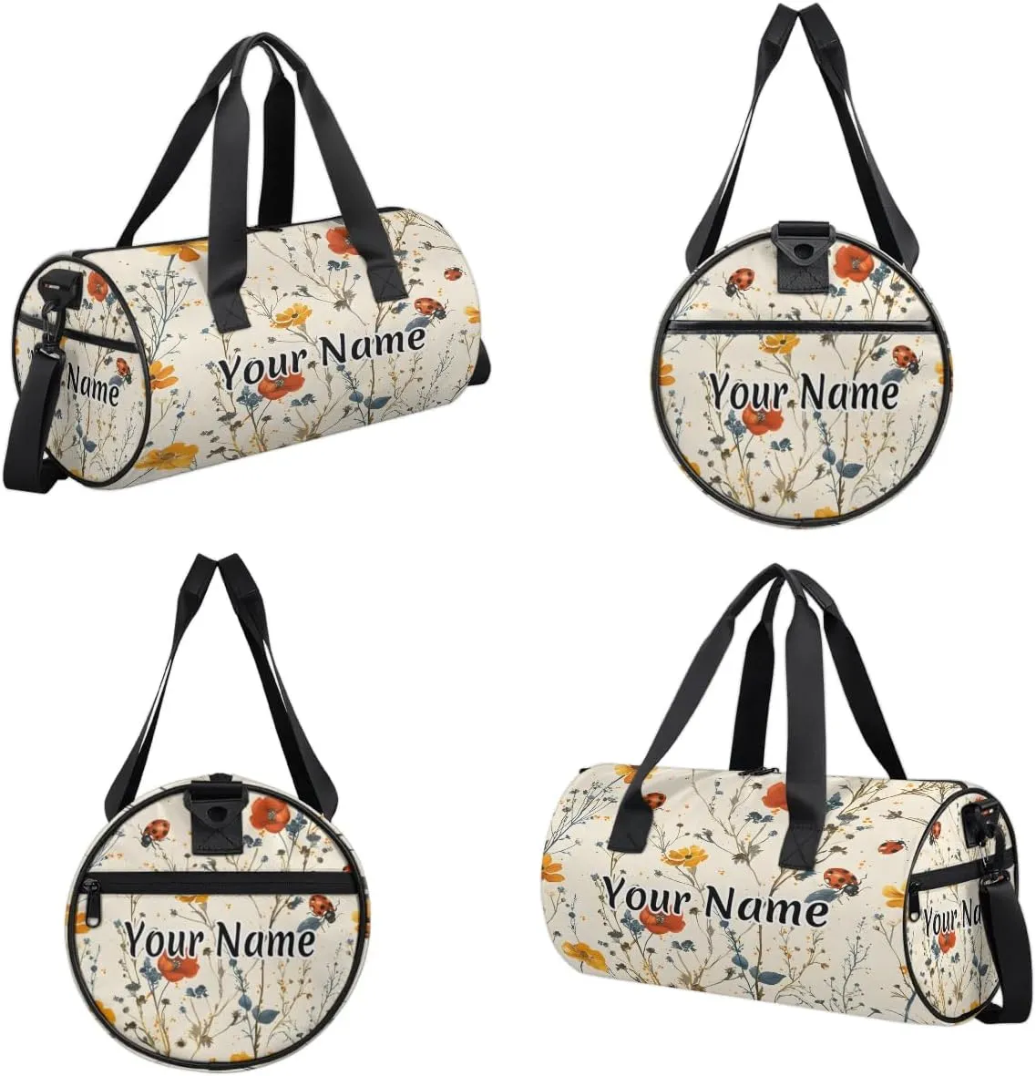 Personalized Duffel Bag for Women, Custom Ladybugs Gym Bag for Sports, Waterproof Dance Bag with Name, Lightweight Carryon Gym Bag, Wildflower