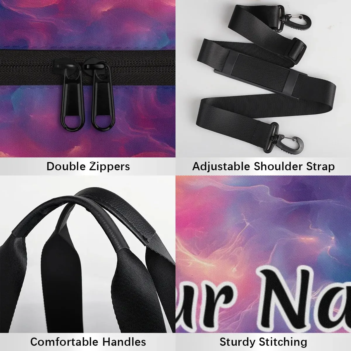 Personalized Duffel Bag for Women, Custom Liquid Texture Gym Bag for Sports, Waterproof Dance Bag with Name, Lightweight Carryon Gym Bag, Rainbow