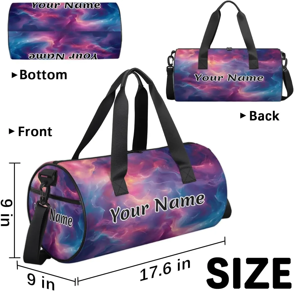 Personalized Duffel Bag for Women, Custom Liquid Texture Gym Bag for Sports, Waterproof Dance Bag with Name, Lightweight Carryon Gym Bag, Rainbow