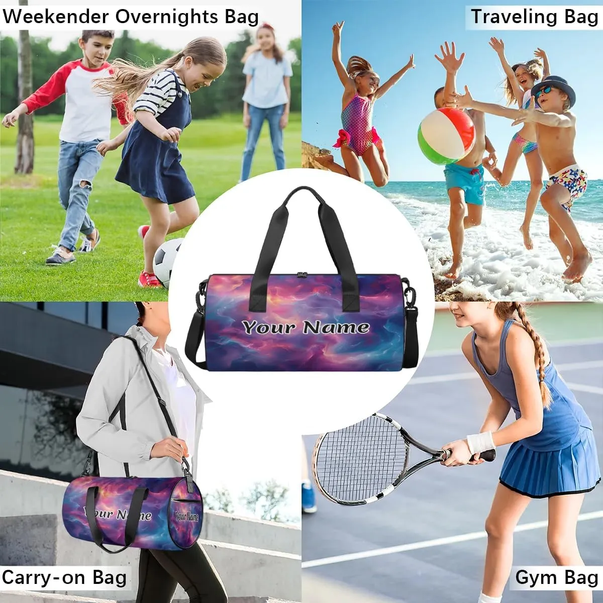 Personalized Duffel Bag for Women, Custom Liquid Texture Gym Bag for Sports, Waterproof Dance Bag with Name, Lightweight Carryon Gym Bag, Rainbow