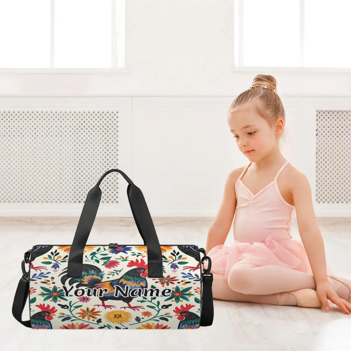Personalized Duffel Bag for Women, Custom Mexico Retro Watercolor Pattern Gym Bag for Sports, Waterproof Dance Bag with Name, Lightweight Carryon Gym Bag, Rooster Farm