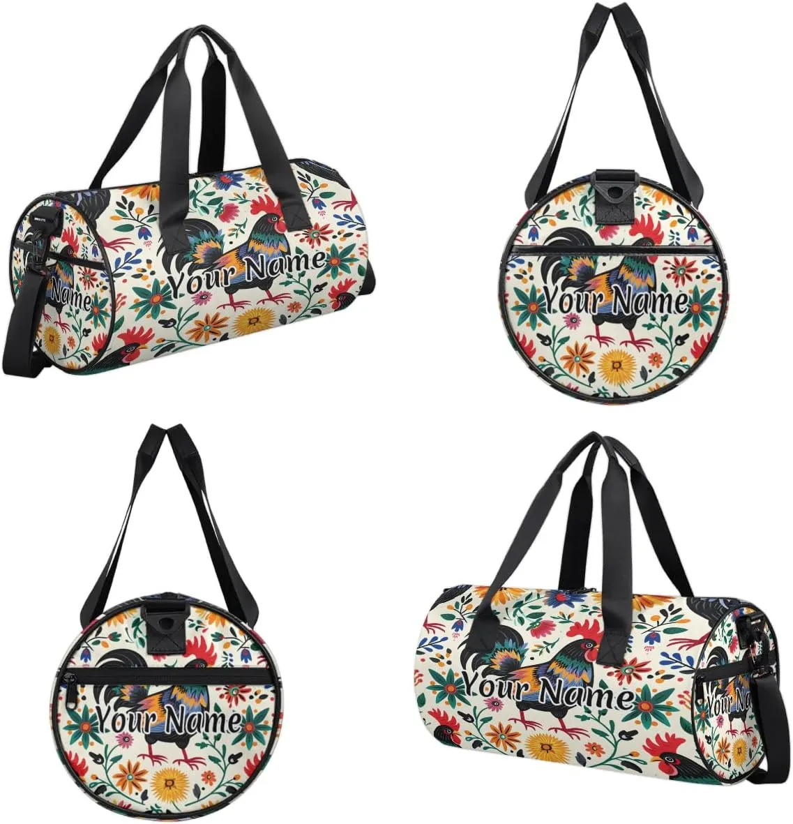 Personalized Duffel Bag for Women, Custom Mexico Retro Watercolor Pattern Gym Bag for Sports, Waterproof Dance Bag with Name, Lightweight Carryon Gym Bag, Rooster Farm