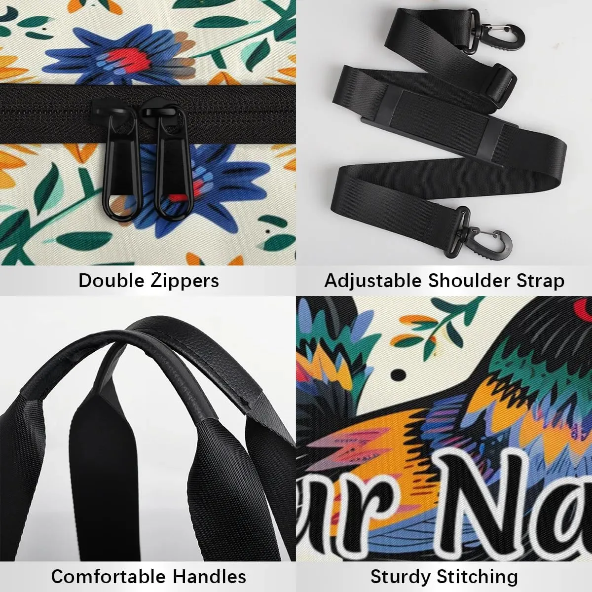 Personalized Duffel Bag for Women, Custom Mexico Retro Watercolor Pattern Gym Bag for Sports, Waterproof Dance Bag with Name, Lightweight Carryon Gym Bag, Rooster Farm