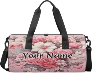 Personalized Duffel Bag for Women, Custom Peony Rose Flower Gym Bag for Sports, Waterproof Dance Bag with Name, Lightweight Carryon Gym Bag, Wild Flowers
