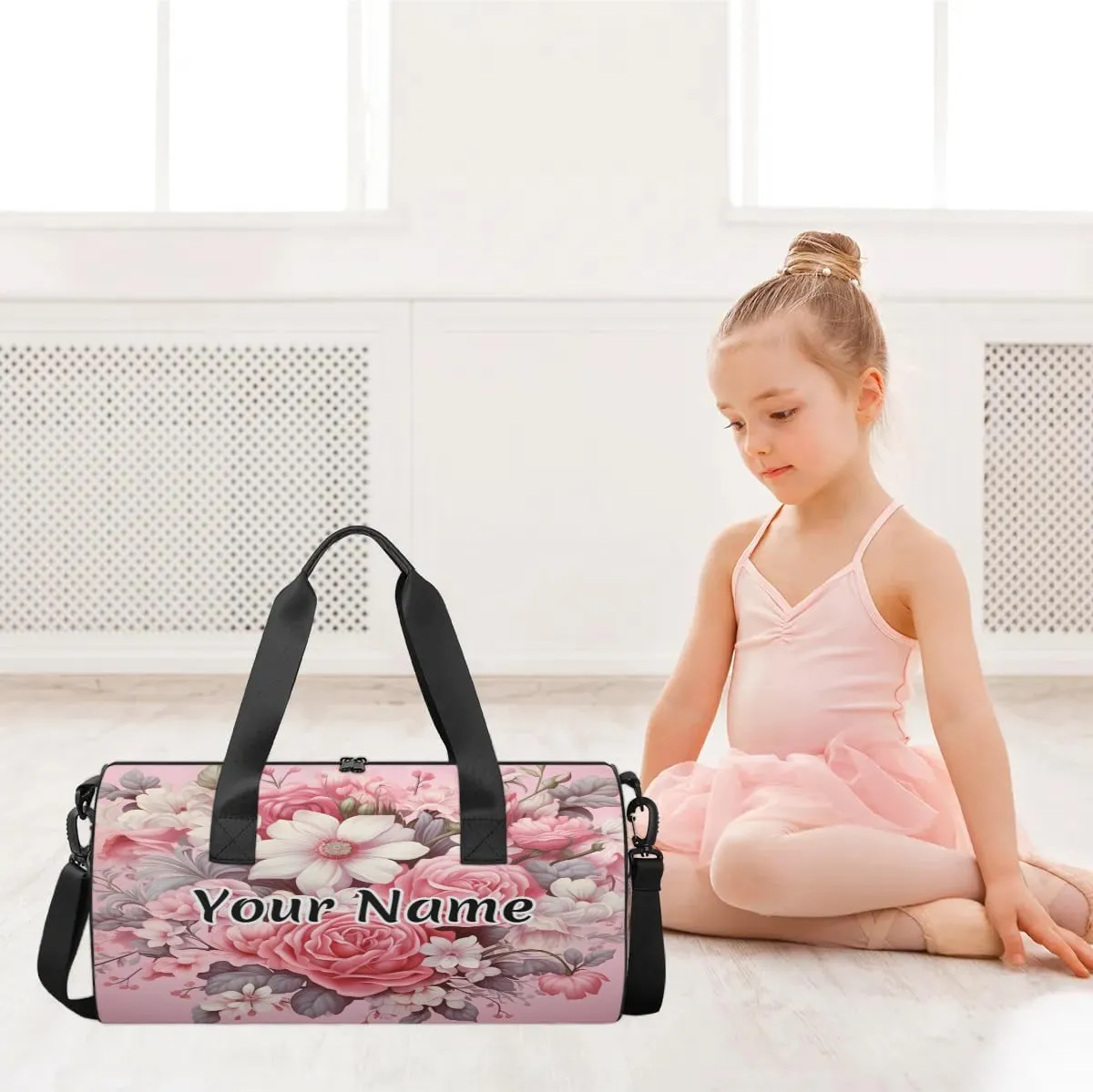 Personalized Duffel Bag for Women, Custom Peony Rose Flower Gym Bag for Sports, Waterproof Dance Bag with Name, Lightweight Carryon Gym Bag, Wild Flowers