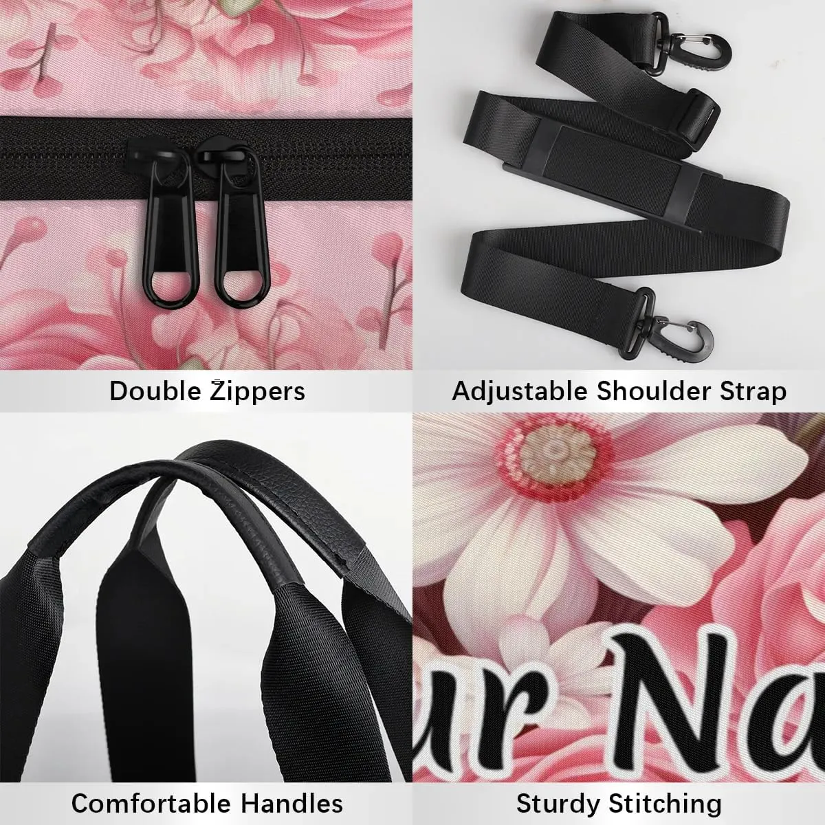 Personalized Duffel Bag for Women, Custom Peony Rose Flower Gym Bag for Sports, Waterproof Dance Bag with Name, Lightweight Carryon Gym Bag, Wild Flowers