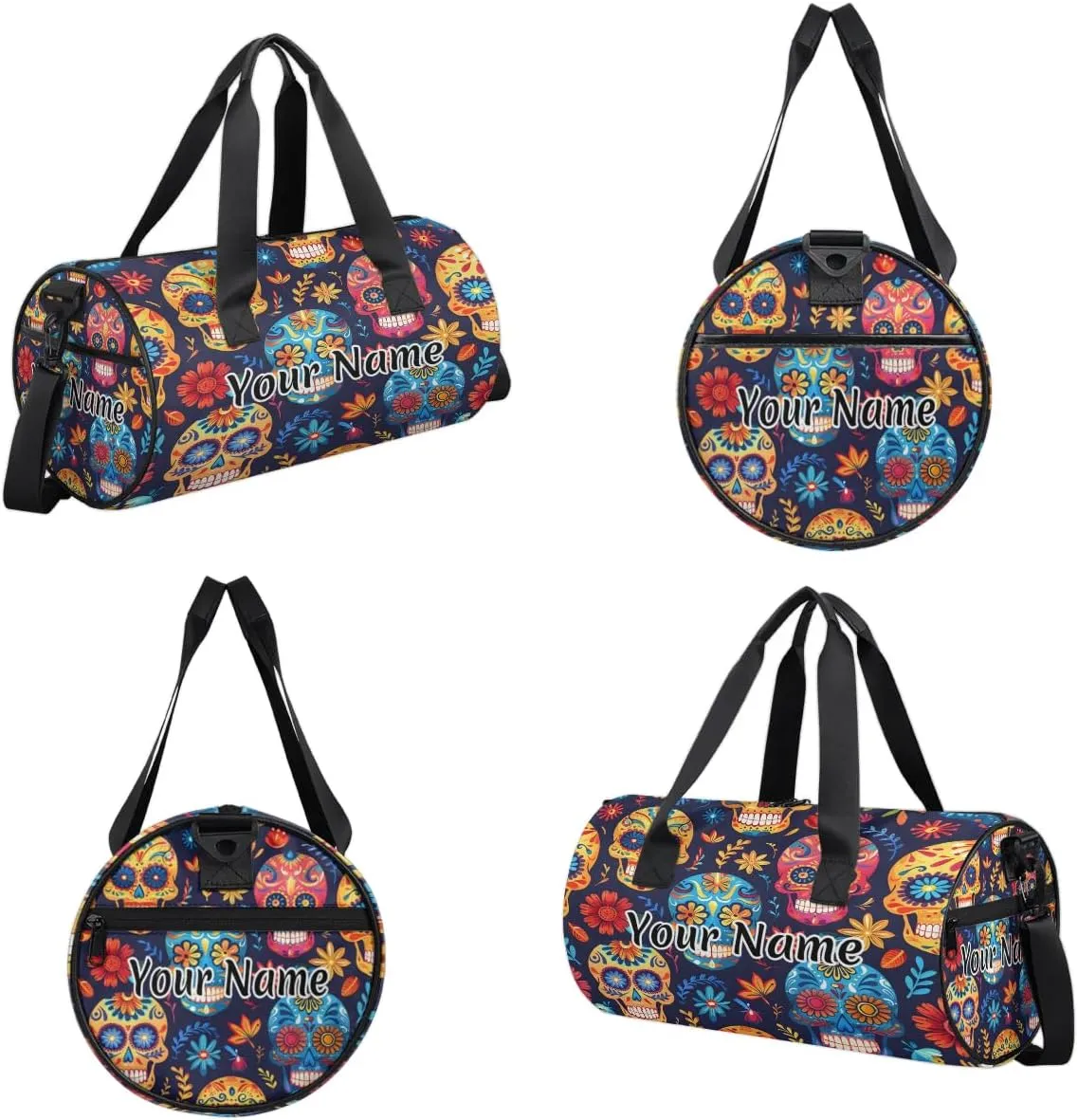 Personalized Duffel Bag for Women, Custom Skull Gothic Skeleton Gym Bag for Sports, Waterproof Dance Bag with Name, Lightweight Carryon Gym Bag, Floral Halloween Plant