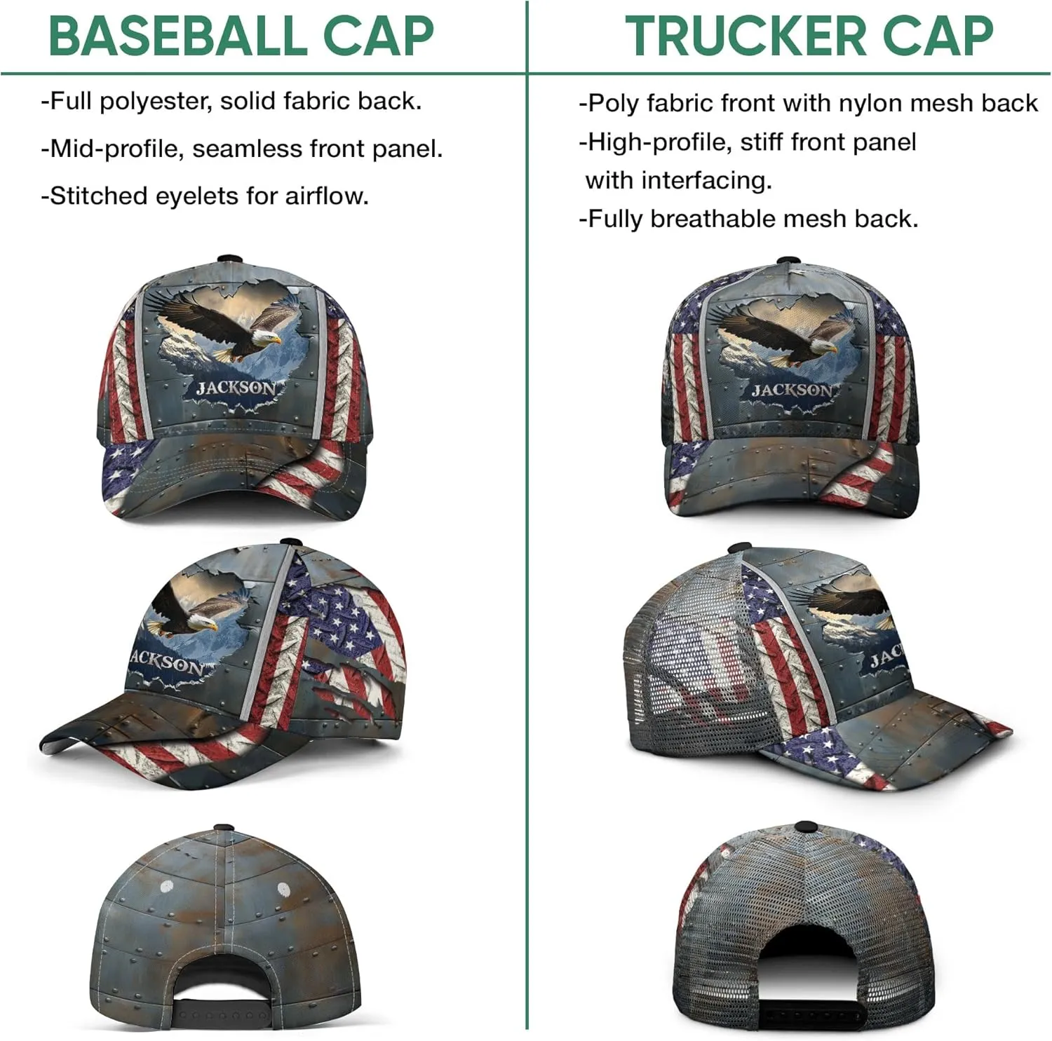 Personalized Eagle Baseball Cap, Eagle Hat, Adjustable Custom Name Men's Hat, Outdoor Birthday Gift for Dad, Father Day