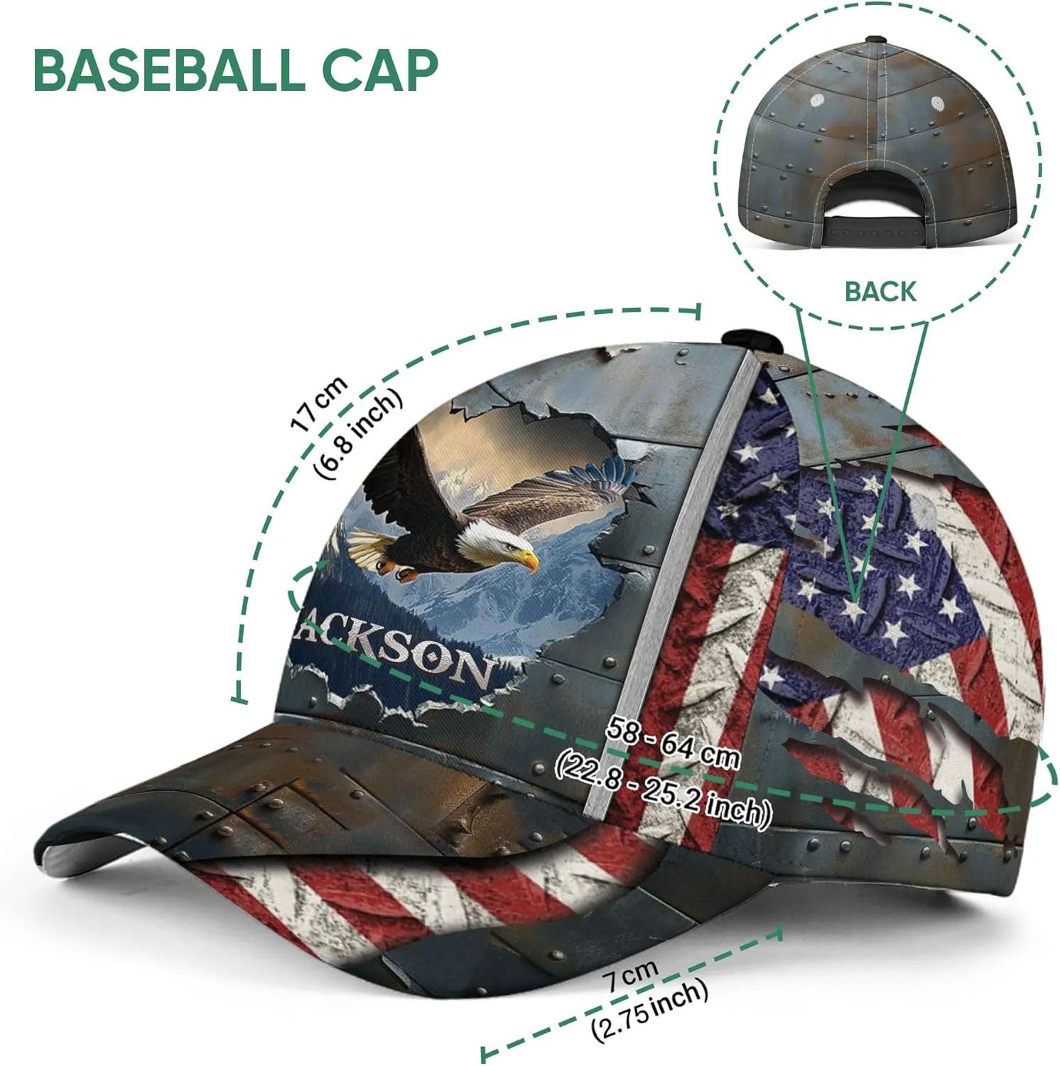 Personalized Eagle Baseball Cap, Eagle Hat, Adjustable Custom Name Men's Hat, Outdoor Birthday Gift for Dad, Father Day