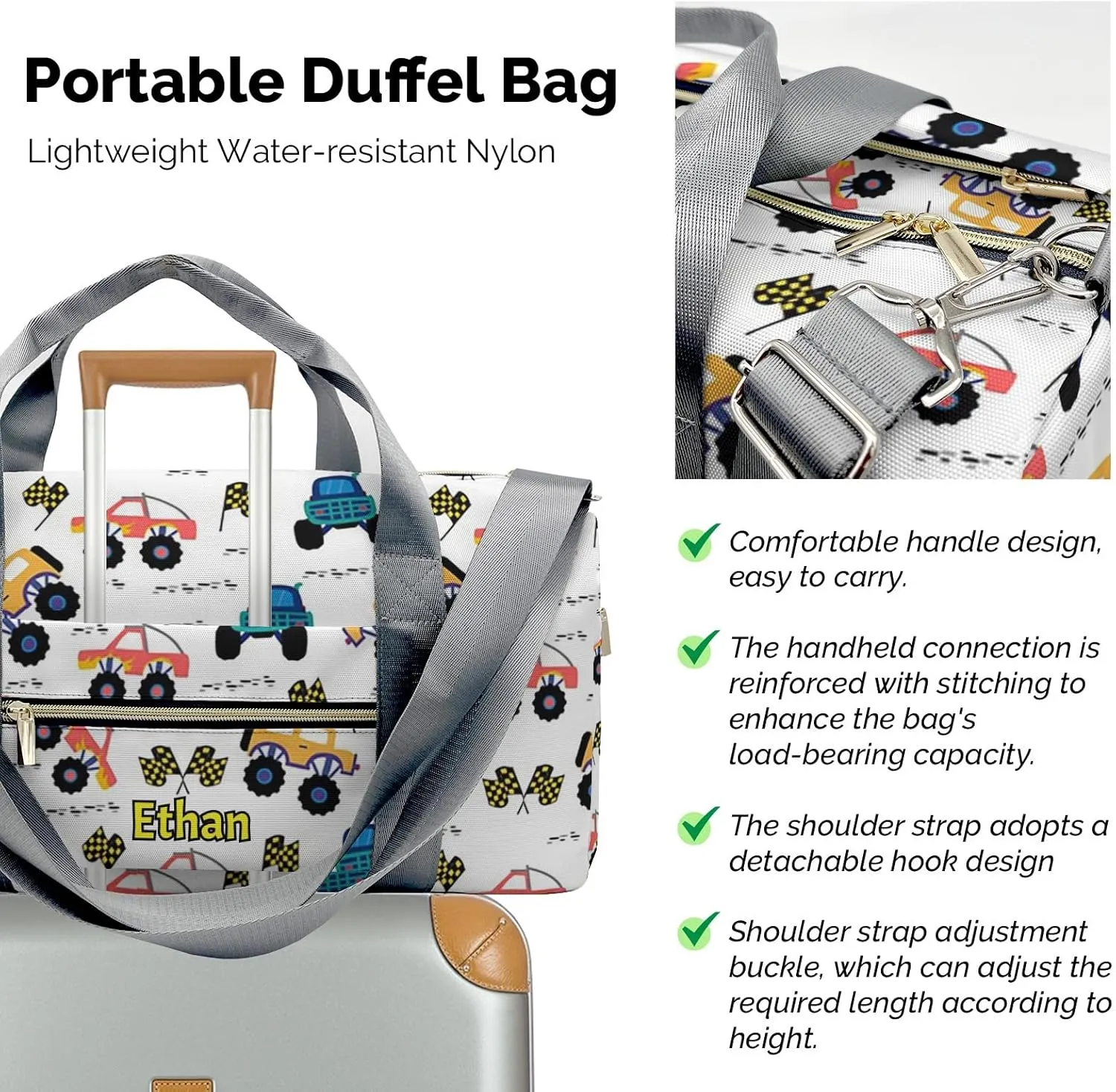 Personalized Gift Duffel Bag Blue Flag FUN Truck Travel in Style: Trendy Bags for Sport and Leisure