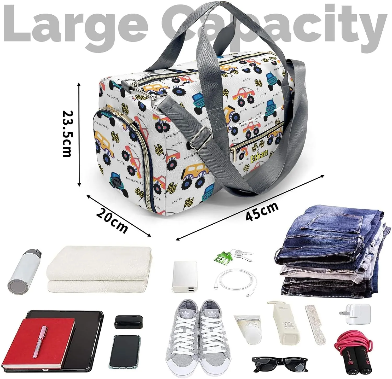 Personalized Gift Duffel Bag Blue Flag FUN Truck Travel in Style: Trendy Bags for Sport and Leisure