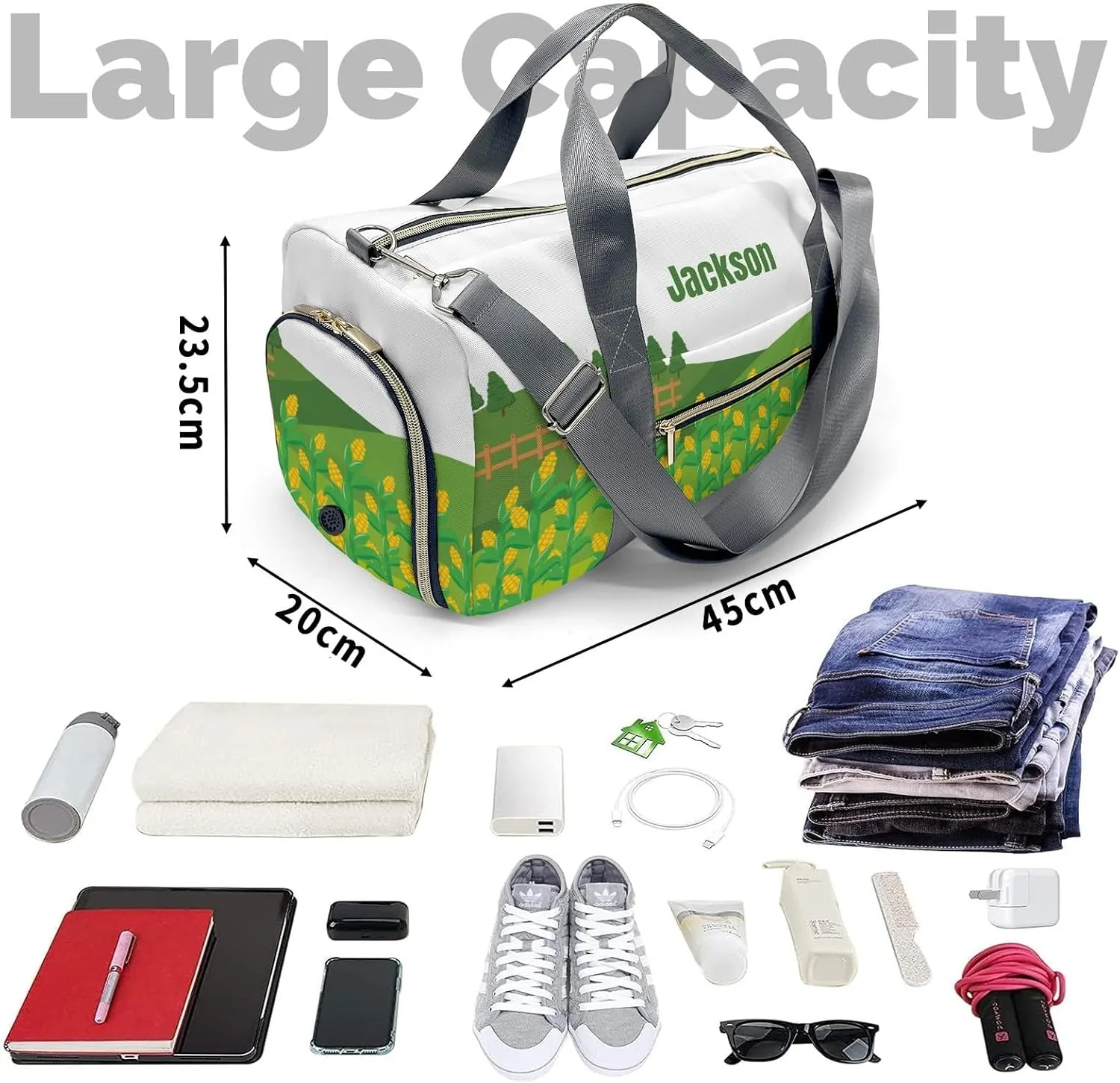 Personalized Gift Duffel Bag Farm Life Chicken Corn Travel in Style: Trendy Bags for Sport and Leisure