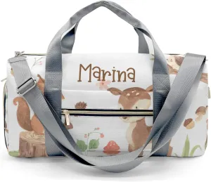 Personalized Gift Duffel Bag Woodland Squirrel Deer Owl Hedgehog Travel in Style: Trendy Bags for Sport and Leisure