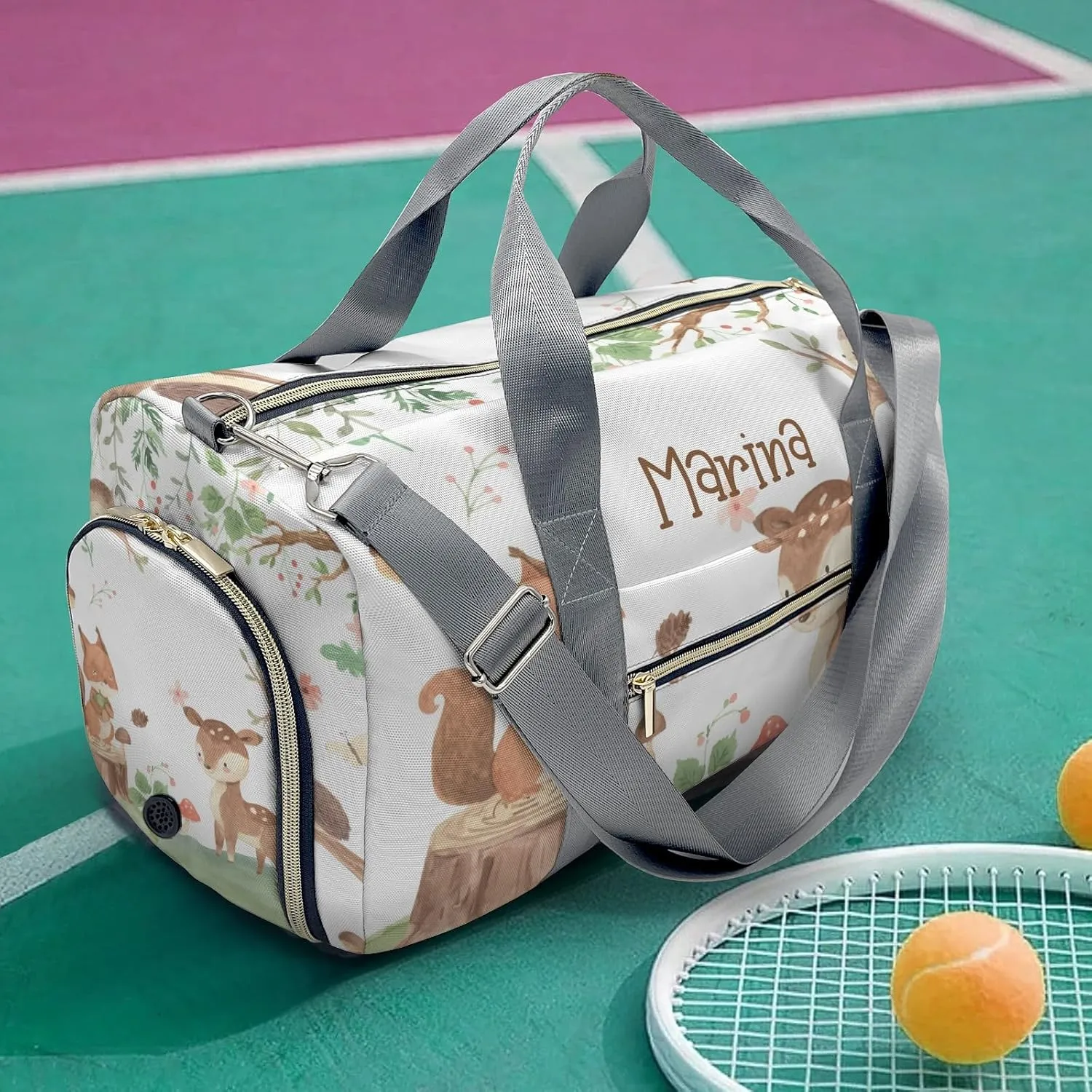 Personalized Gift Duffel Bag Woodland Squirrel Deer Owl Hedgehog Travel in Style: Trendy Bags for Sport and Leisure