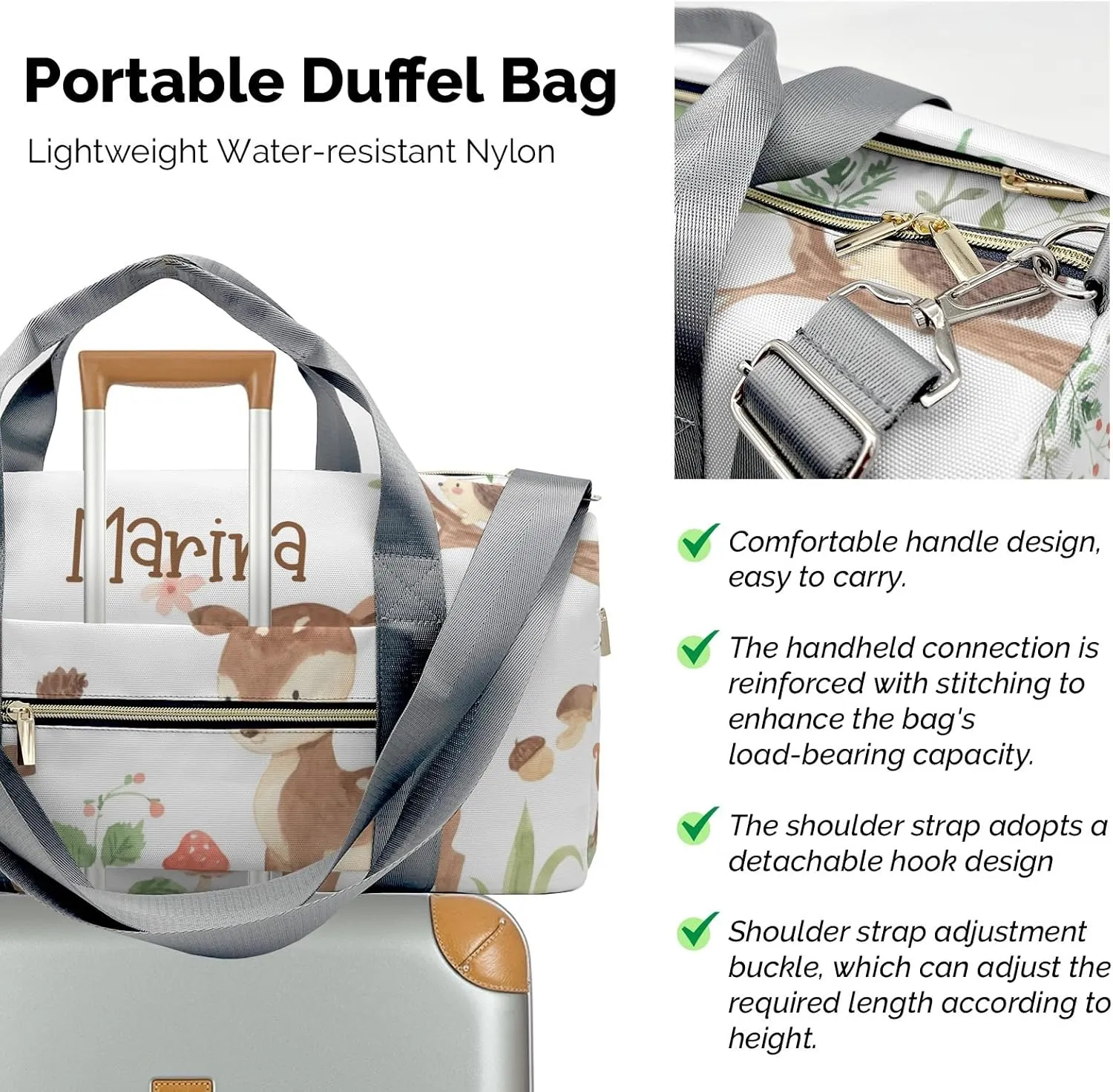 Personalized Gift Duffel Bag Woodland Squirrel Deer Owl Hedgehog Travel in Style: Trendy Bags for Sport and Leisure