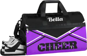 Personalized Gym Bag Dance Bag for Girls Women, Personalized Custom Sports Gym Bag with Shoes Compartment, Customized Weekender Overnight Bag Travel Duffel Bag, Cheer Purple Black Aztec Background