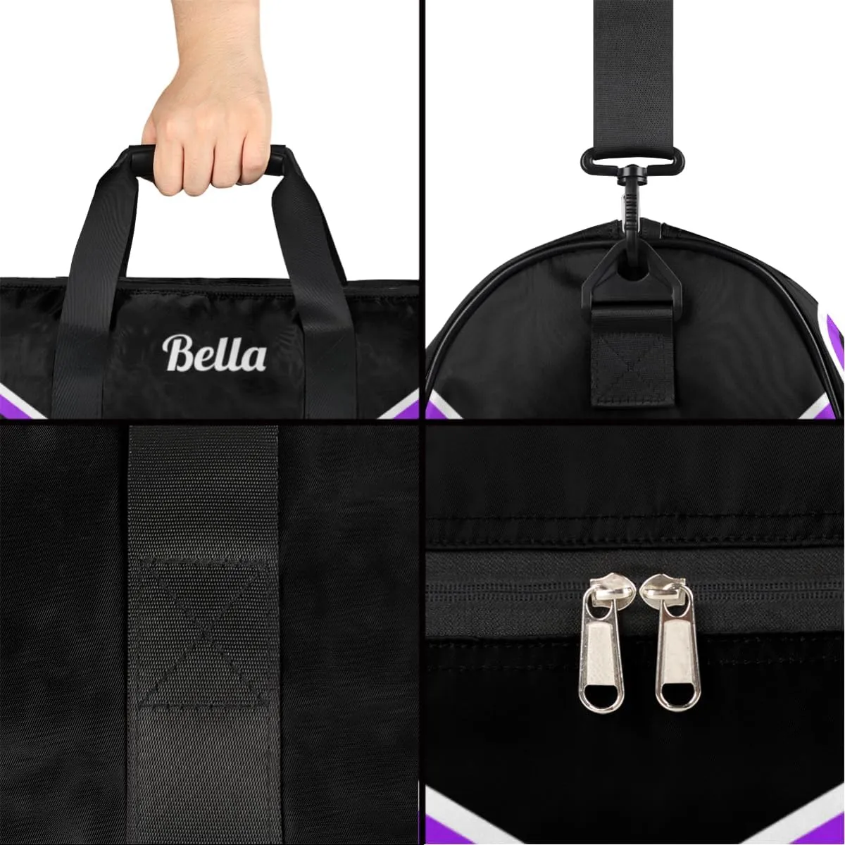 Personalized Gym Bag Dance Bag for Girls Women, Personalized Custom Sports Gym Bag with Shoes Compartment, Customized Weekender Overnight Bag Travel Duffel Bag, Cheer Purple Black Aztec Background