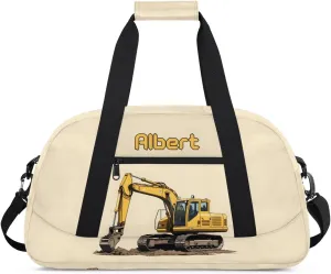 Personalized Kids Sports Duffel Bag with Name Custom Weekender Overnight Bag for Boys Girls Gym Bag Travel Dance Gymnastics Duffel Bag, Excavator Car