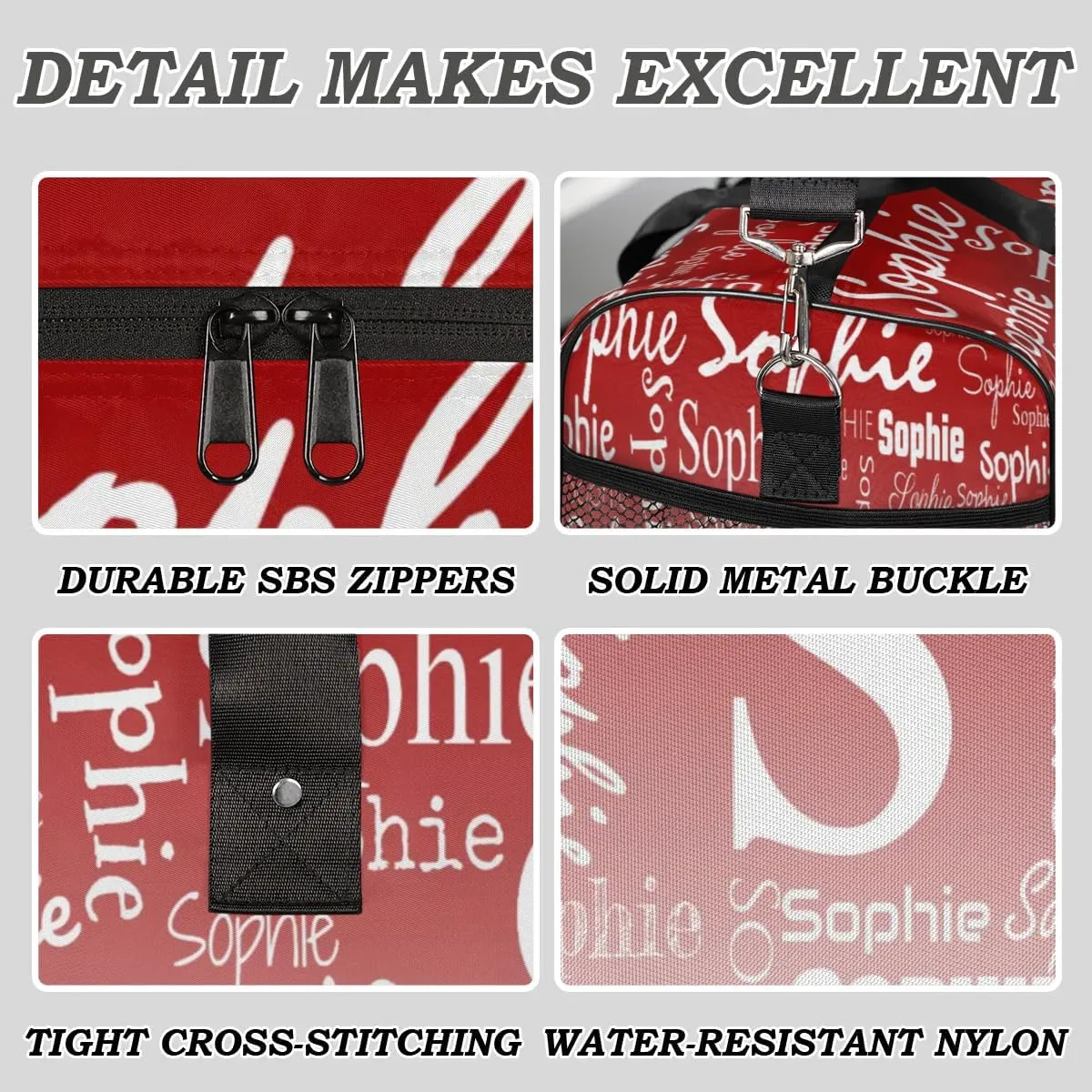 Personalized Name Sport Duffel Bag with Initial, Custom Gym Bag Dance Duffel Bag for Women, Monogrammed Gifts Customized Overnight Weekender Bag, Deep Red Gradient