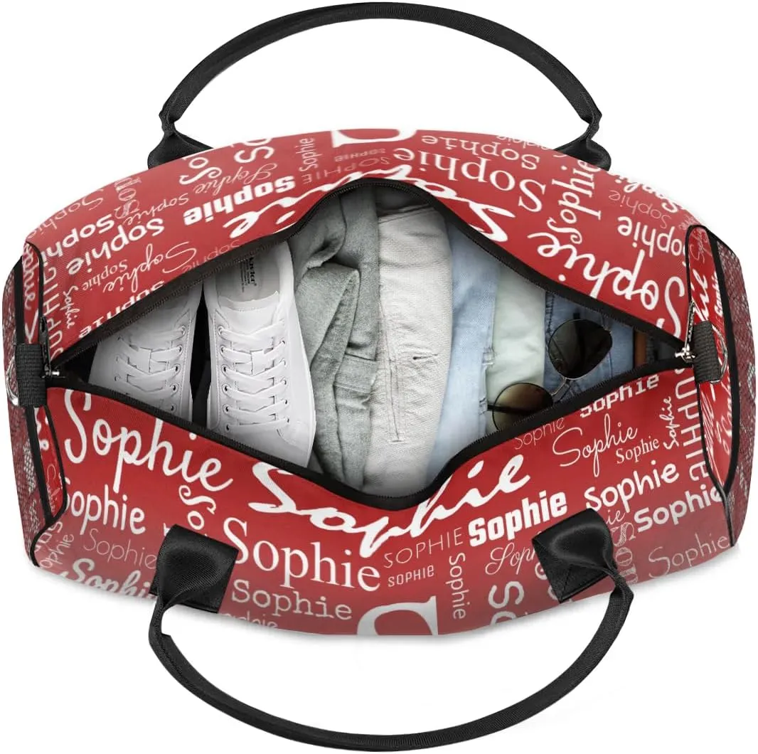 Personalized Name Sport Duffel Bag with Initial, Custom Gym Bag Dance Duffel Bag for Women, Monogrammed Gifts Customized Overnight Weekender Bag, Deep Red Gradient