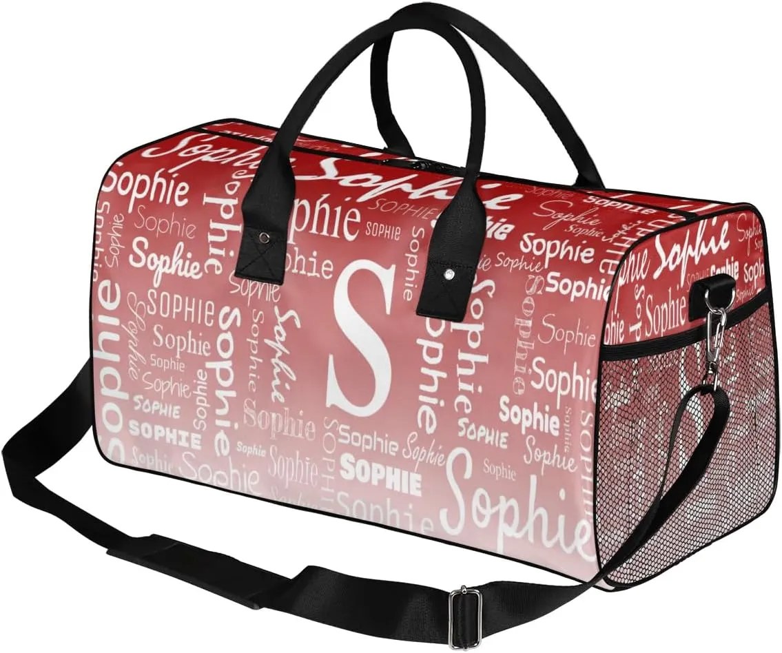 Personalized Name Sport Duffel Bag with Initial, Custom Gym Bag Dance Duffel Bag for Women, Monogrammed Gifts Customized Overnight Weekender Bag, Deep Red Gradient