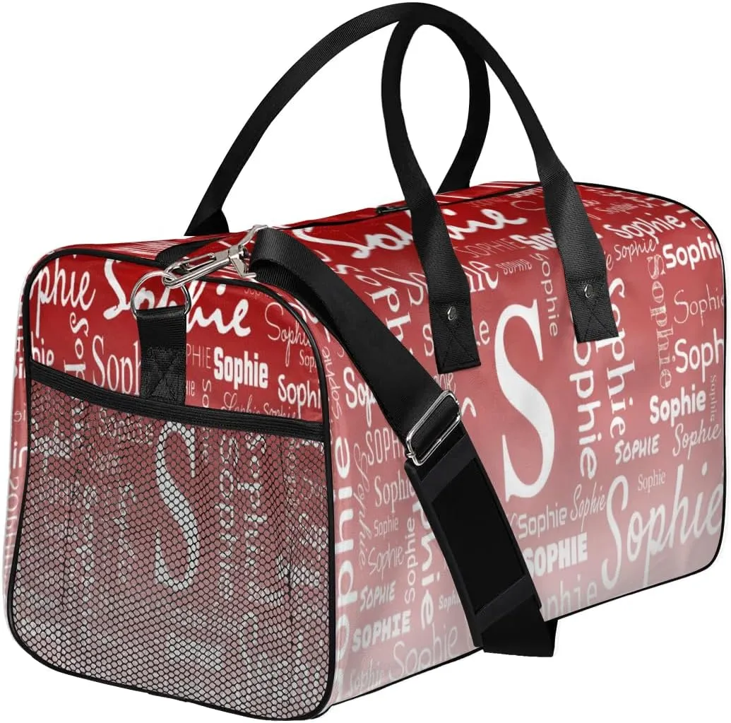 Personalized Name Sport Duffel Bag with Initial, Custom Gym Bag Dance Duffel Bag for Women, Monogrammed Gifts Customized Overnight Weekender Bag, Deep Red Gradient