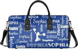 Personalized Travel Duffel Bag for Cheerleader, Custom Cheer Gym Bag Sport Bag, Cheerleading Weekender Overnight Bag for Women Gifts for Birthday Brides, Cobalt Blue
