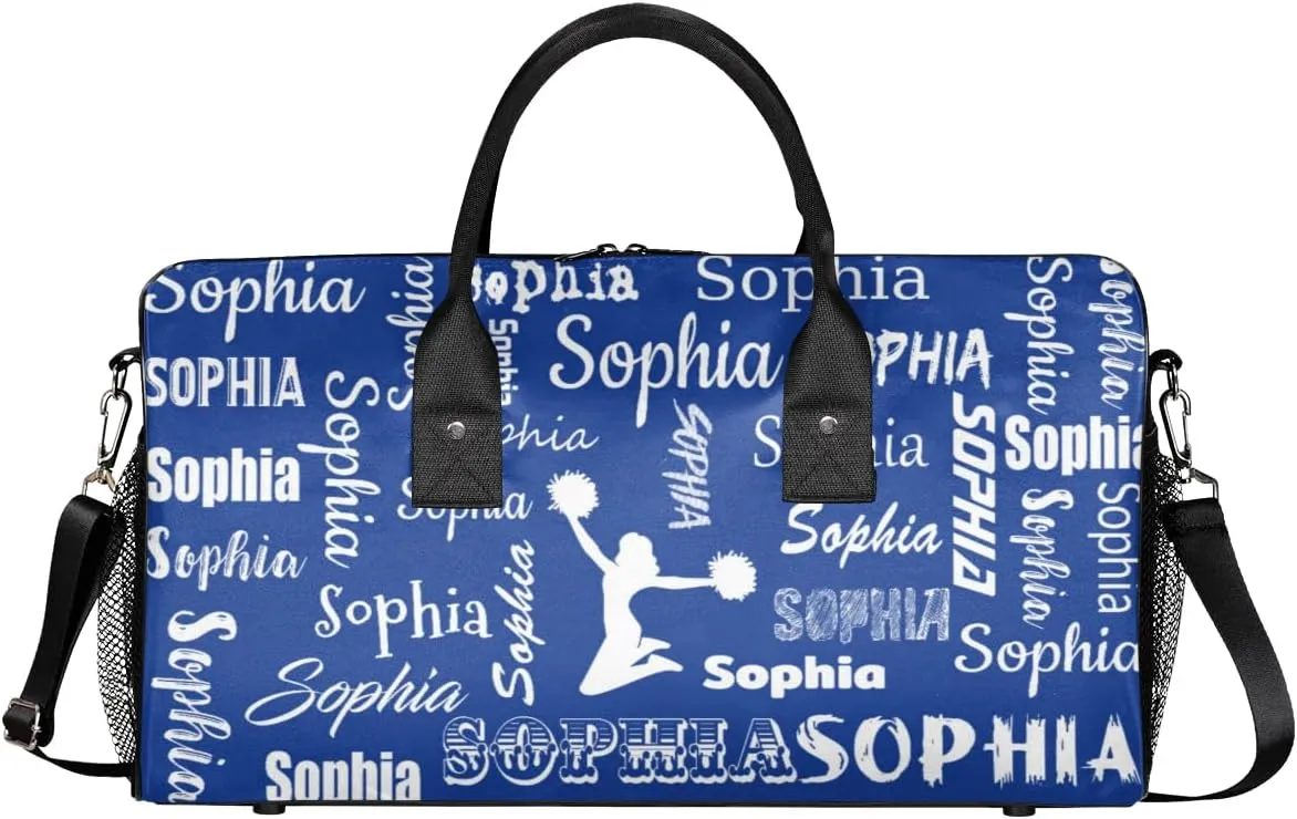 Personalized Travel Duffel Bag for Cheerleader, Custom Cheer Gym Bag Sport Bag, Cheerleading Weekender Overnight Bag for Women Gifts for Birthday Brides, Cobalt Blue
