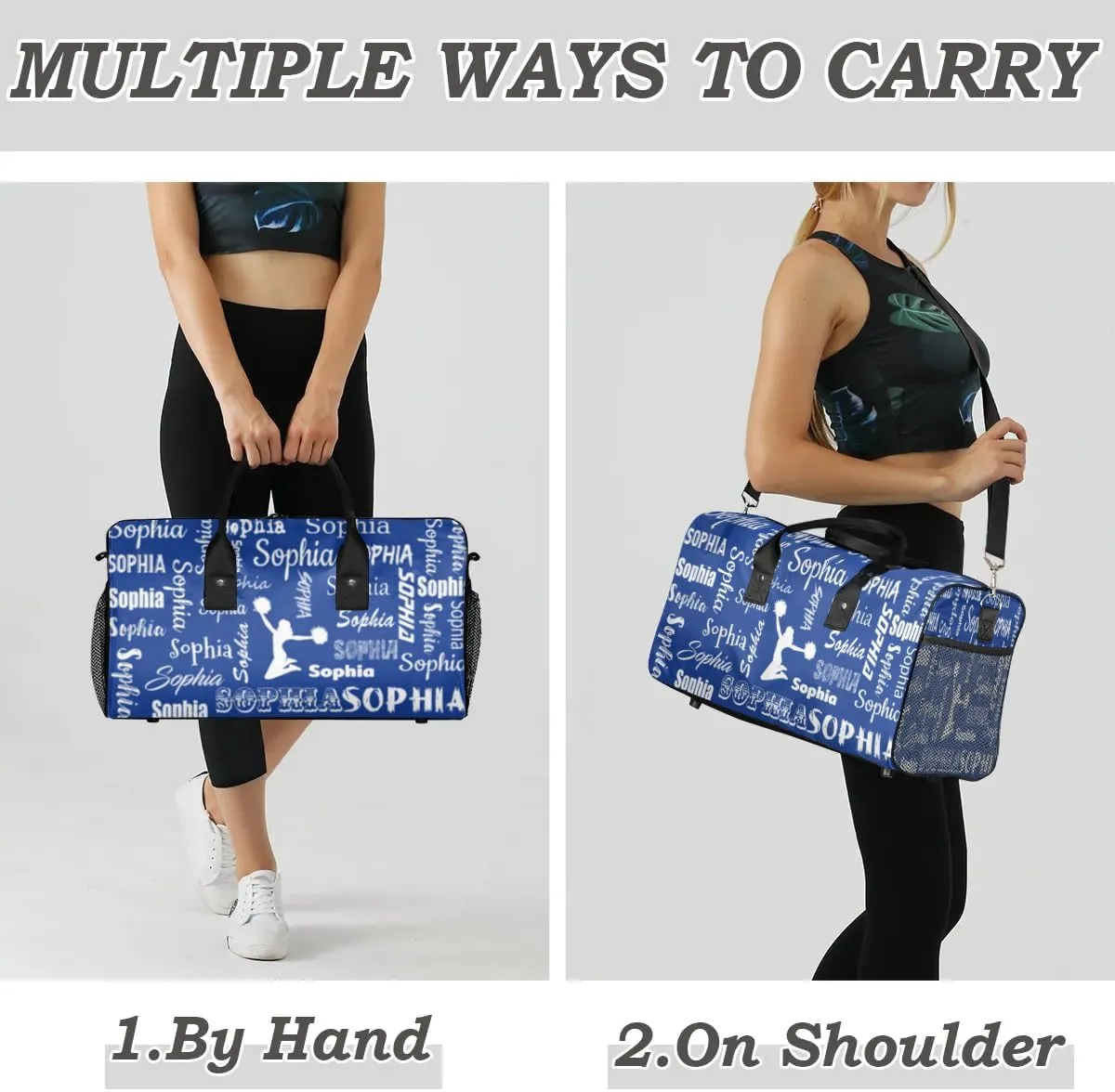 Personalized Travel Duffel Bag for Cheerleader, Custom Cheer Gym Bag Sport Bag, Cheerleading Weekender Overnight Bag for Women Gifts for Birthday Brides, Cobalt Blue