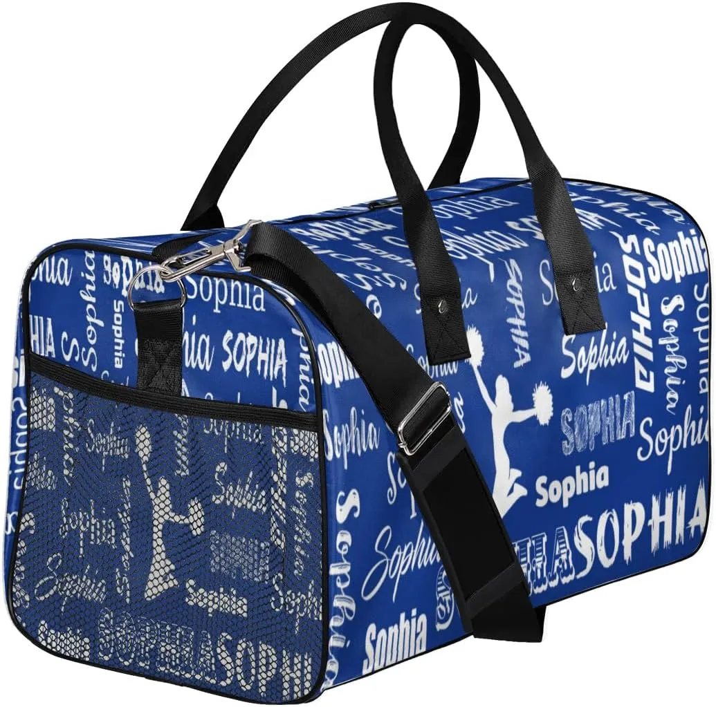Personalized Travel Duffel Bag for Cheerleader, Custom Cheer Gym Bag Sport Bag, Cheerleading Weekender Overnight Bag for Women Gifts for Birthday Brides, Cobalt Blue