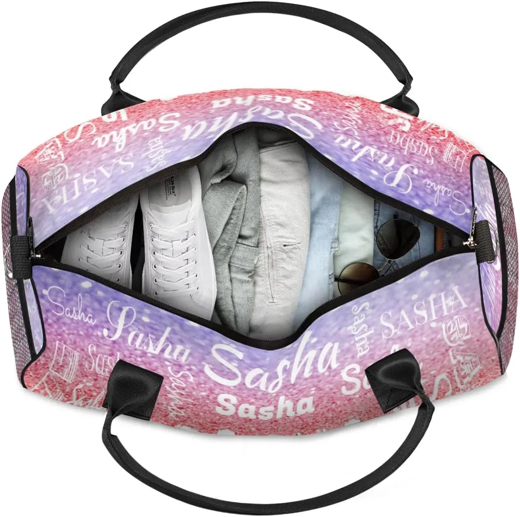 Personalized Travel Duffel Bag with Name, Custom Gymnastics Cheer Dance Gym Duffel Bag for Women Men Overnight Weekender Bag Birthday Gifts, Glitter Theme (No Glitter)