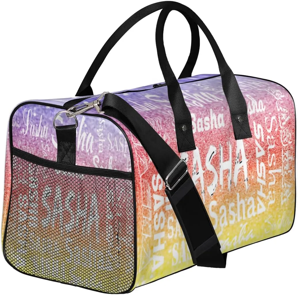 Personalized Travel Duffel Bag with Name, Custom Gymnastics Cheer Dance Gym Duffel Bag for Women Men Overnight Weekender Bag Birthday Gifts, Glitter Theme (No Glitter)